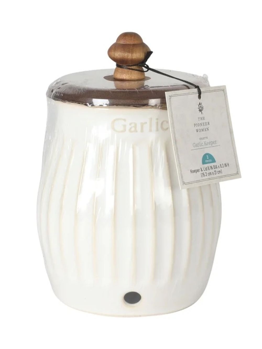 🌸 New Pioneer Woman Colette Garlic Vegetable Keeper Canister White Linen, Qty 1 - Picture 6 of 8